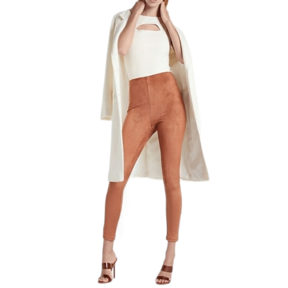 EXPRESS Micro Faux Suede Light Brown High Waisted Pull On Skinny Pants XL NWT